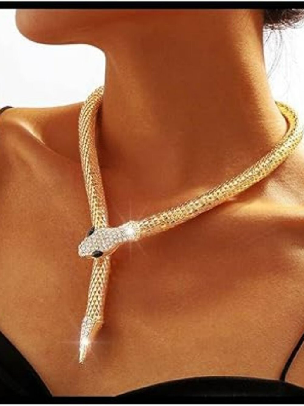 NEW Gold Rhinestone Snake Necklace Bendable Choker Trendy Jewelry Gold Color
